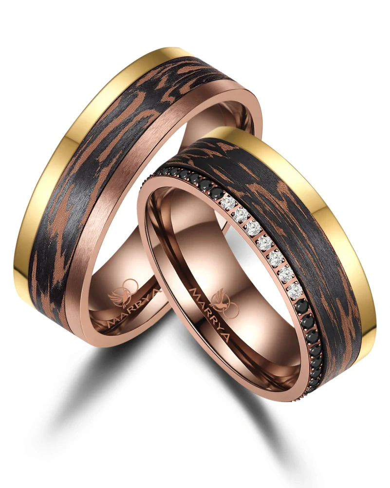 Snubní prsteny karbon Bronze Gold Edition – Harmonie kontrastů a luxusu