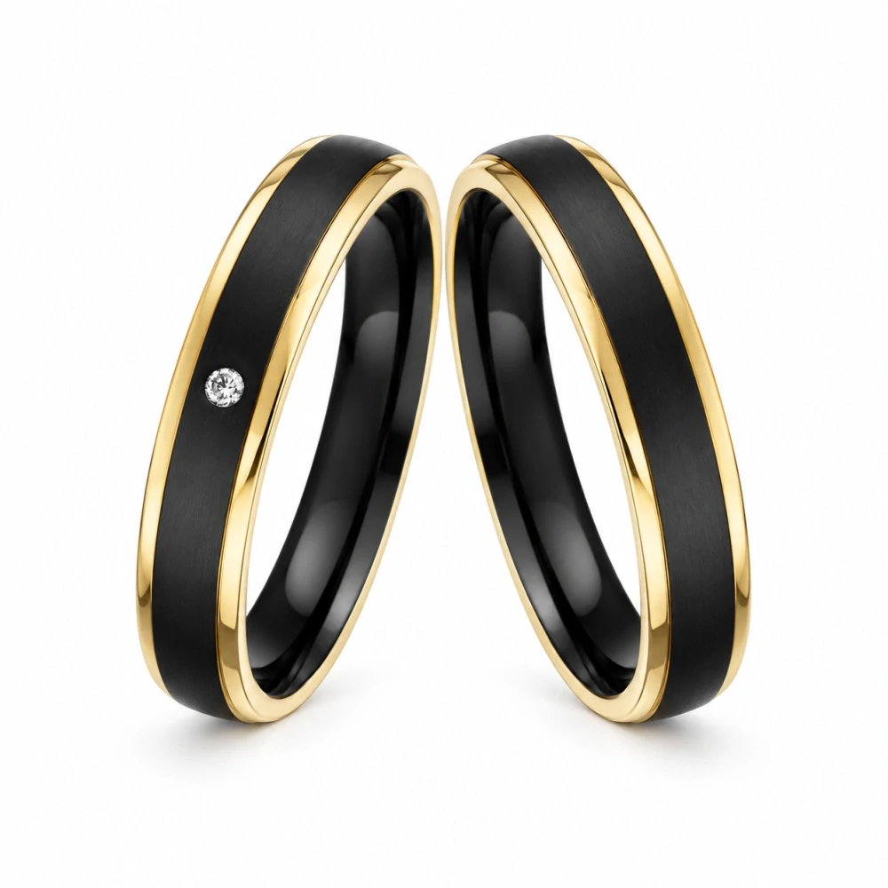 Elegantní partnerské prsteny z nerezové oceli – černo-zlaté 4 mm