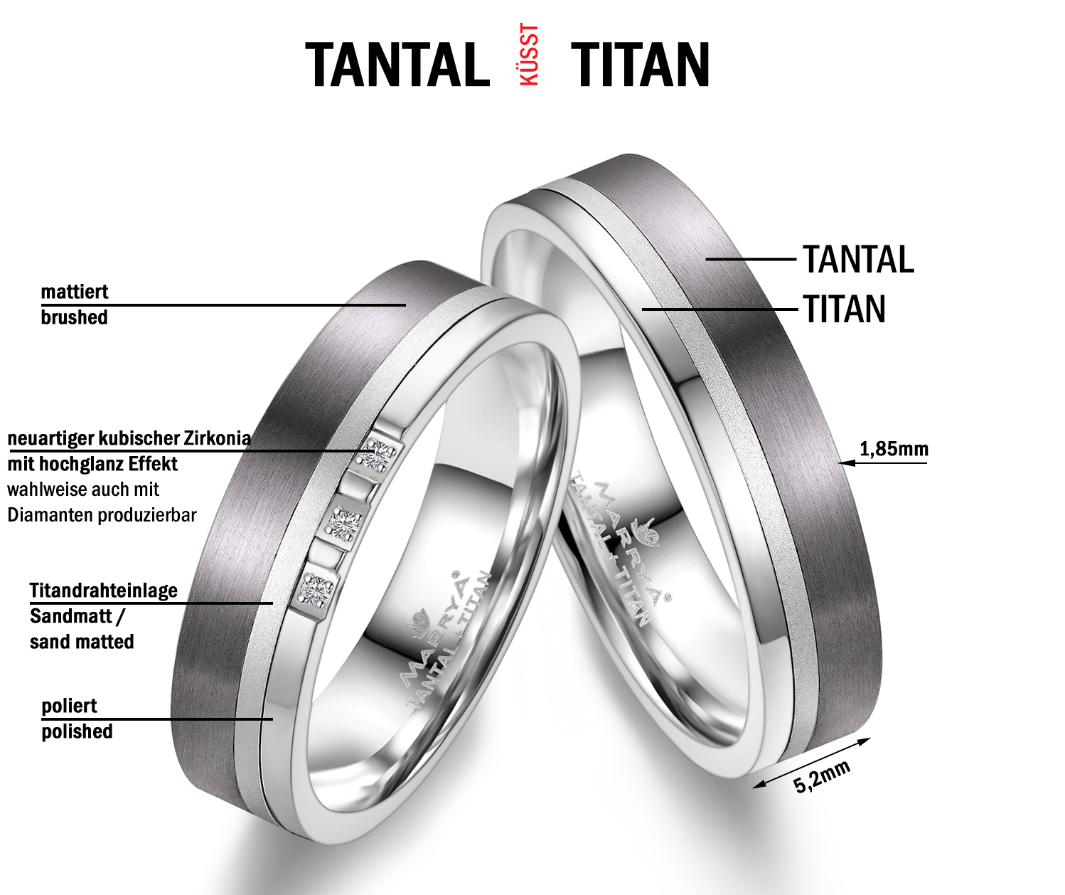 Luxusní tantalové prsteny s titanem