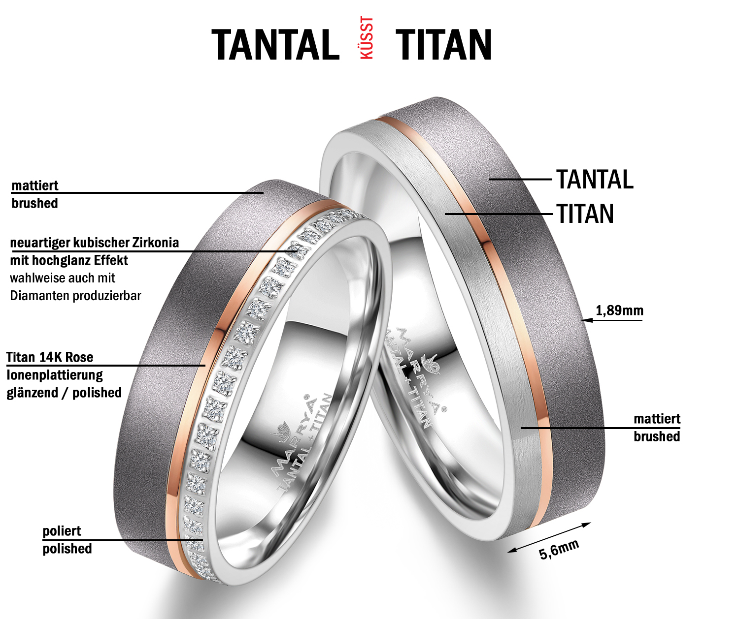 Luxusní tantalové prsteny s titanem
