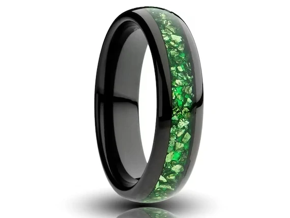 Luxusní wolframové prsteny s green Opalem