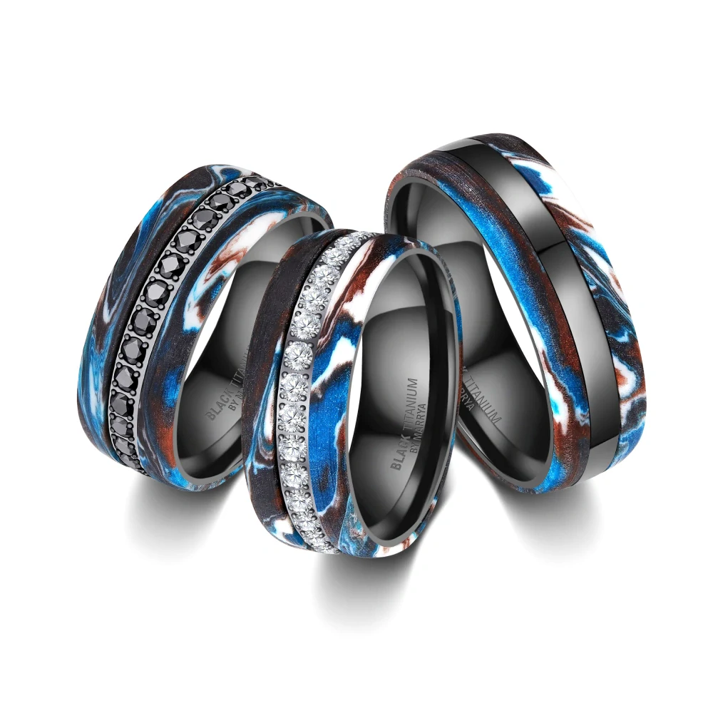 Luxusní snubní prsteny Black Titanium – Modrý oceán