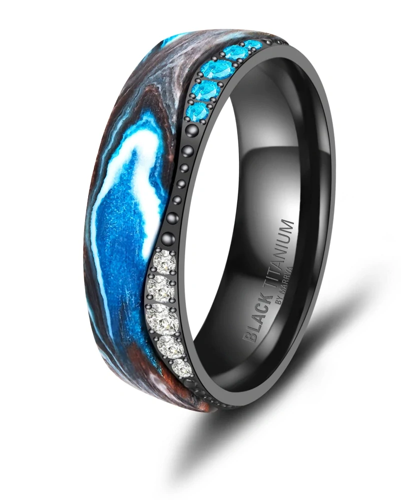 Luxusní snubní prsteny Black Titanium – Modrý oceán