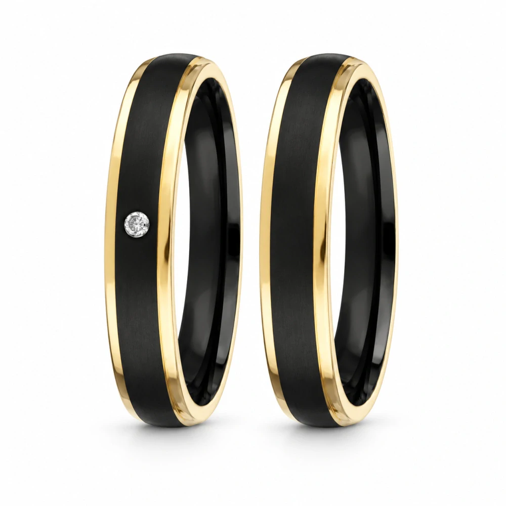 Elegantní partnerské prsteny z nerezové oceli – černo-zlaté 4 mm