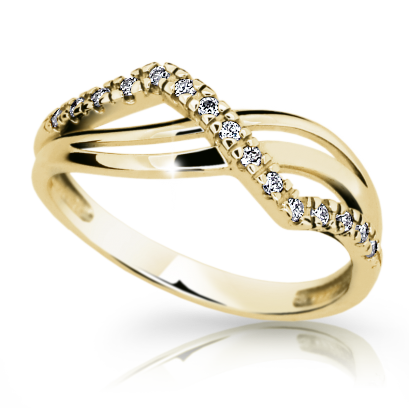 Zlatý výrazný zásnubní prsten DF 2082 se zirkony