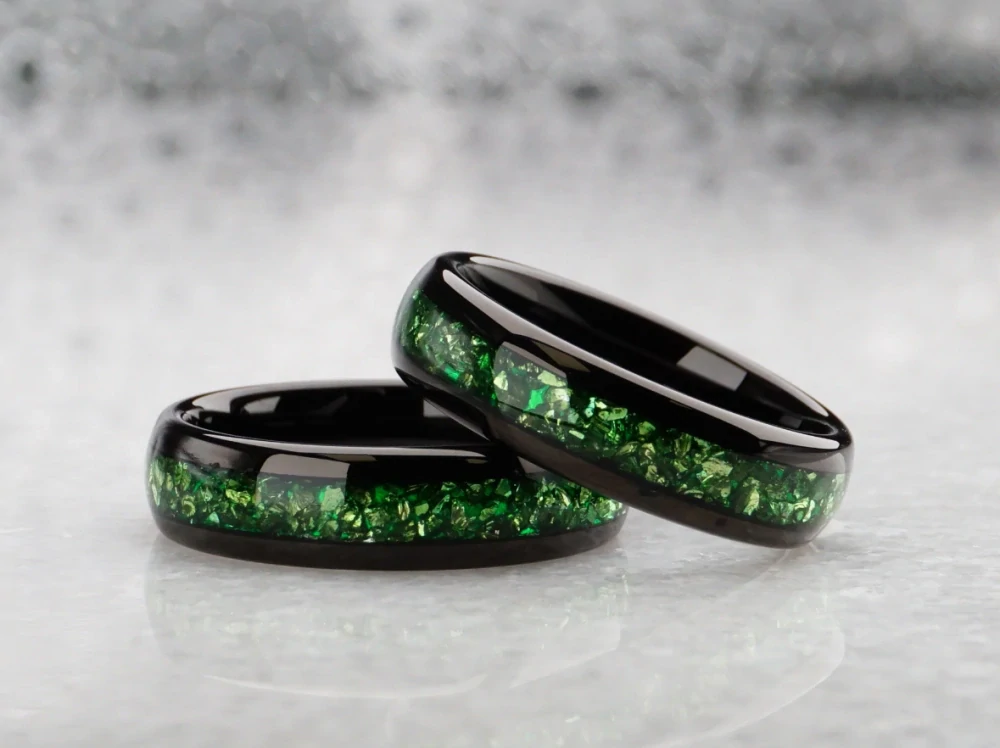 Luxusní wolframové prsteny s green Opalem