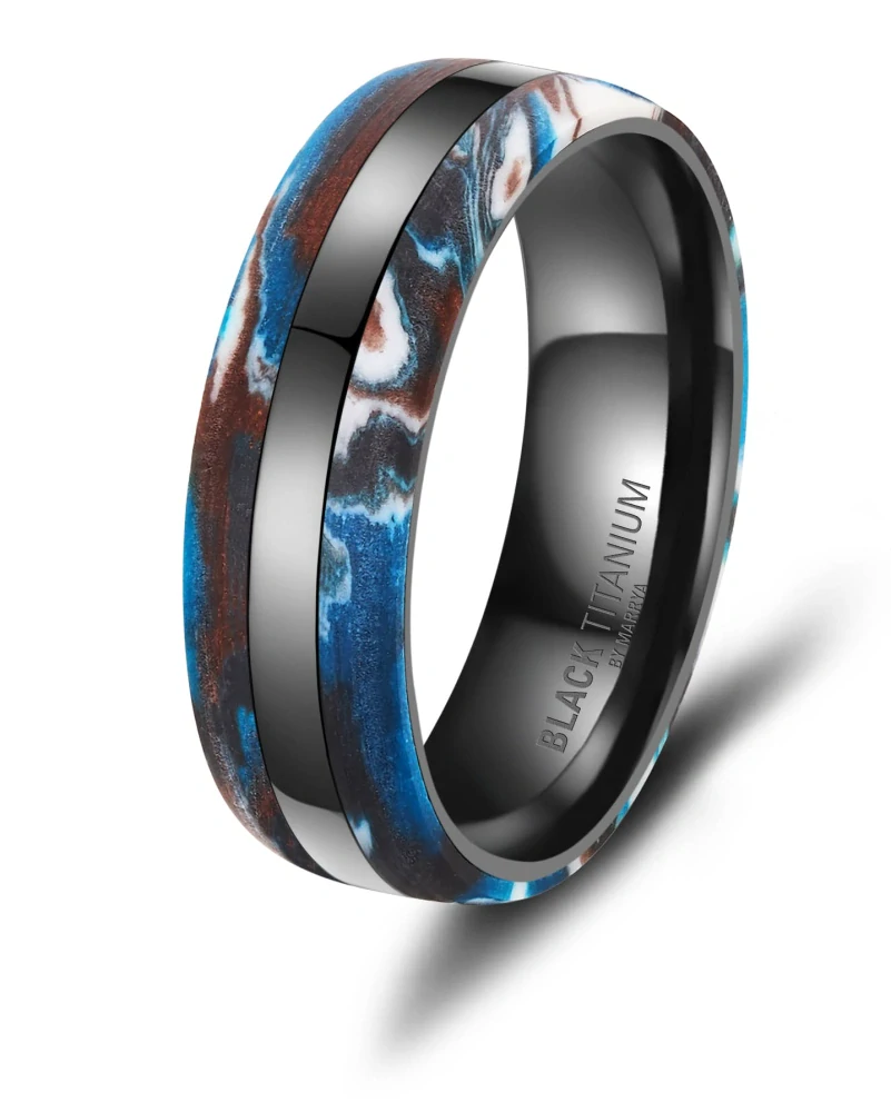 Luxusní snubní prsteny Black Titanium – Modrý oceán