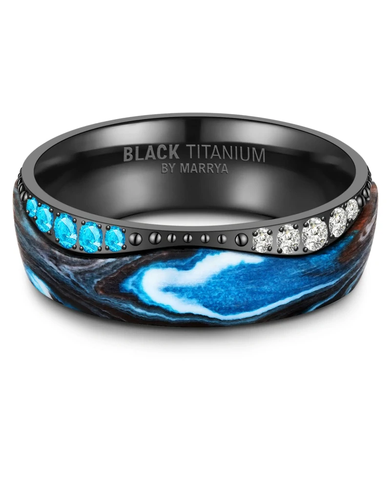 Luxusní snubní prsteny Black Titanium – Modrý oceán