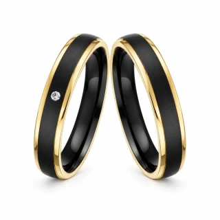 Elegantní partnerské prsteny z nerezové oceli – černo-zlaté 4 mm